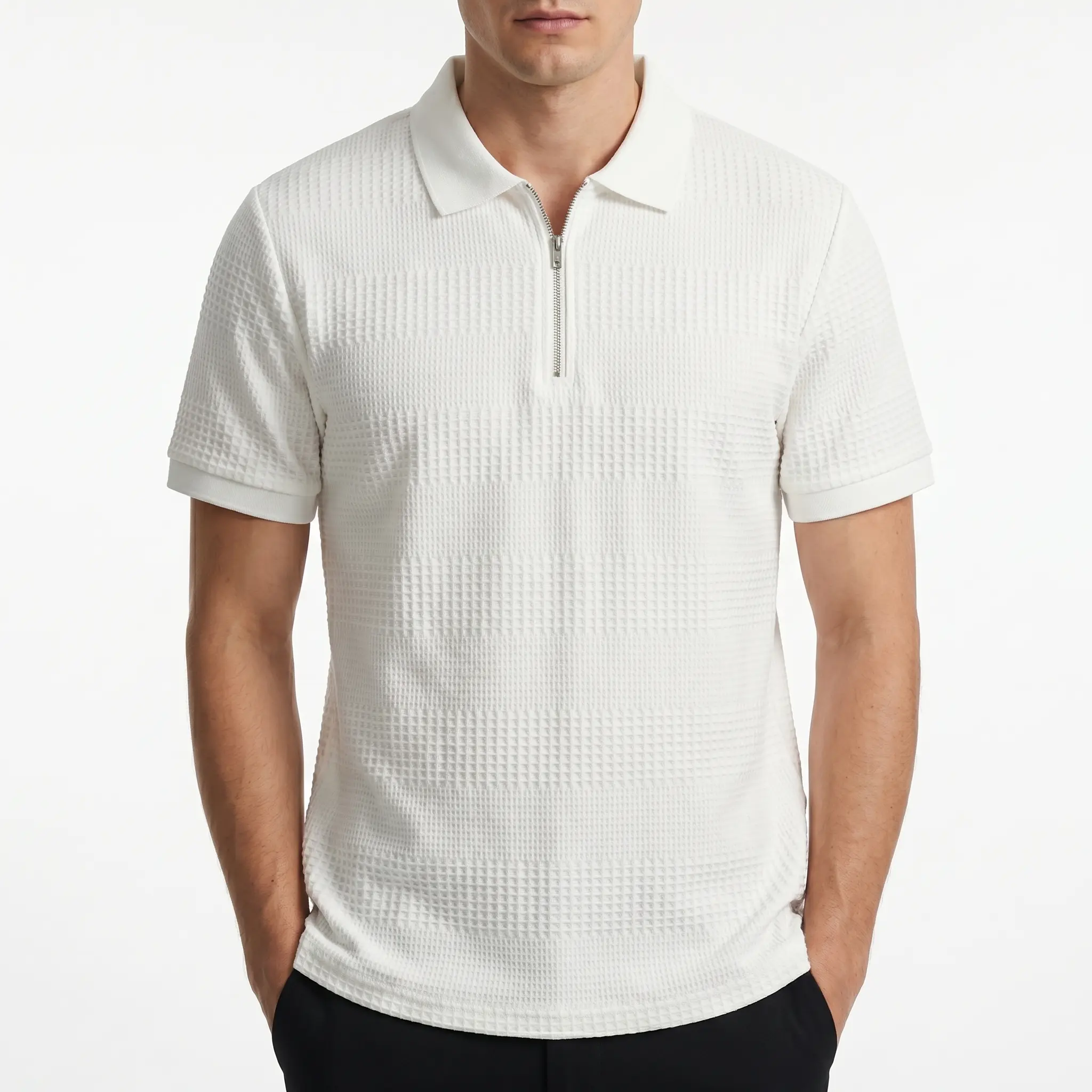 Polo Texturizado con Cierre Blanco galeria 2