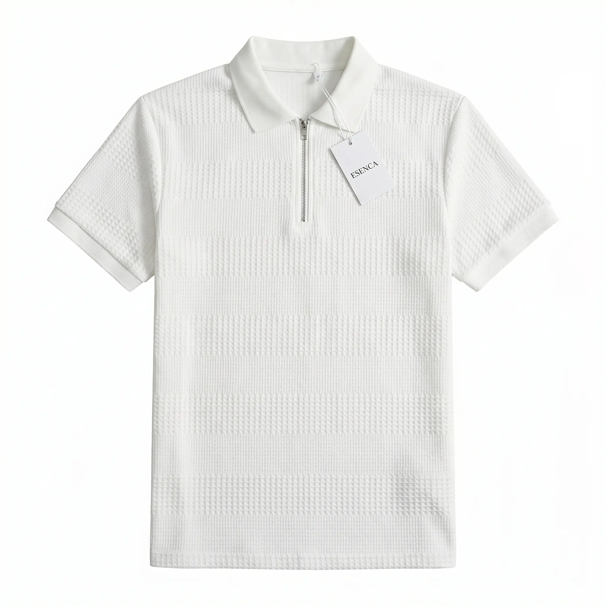 Polo Texturizado con Cierre Blanco