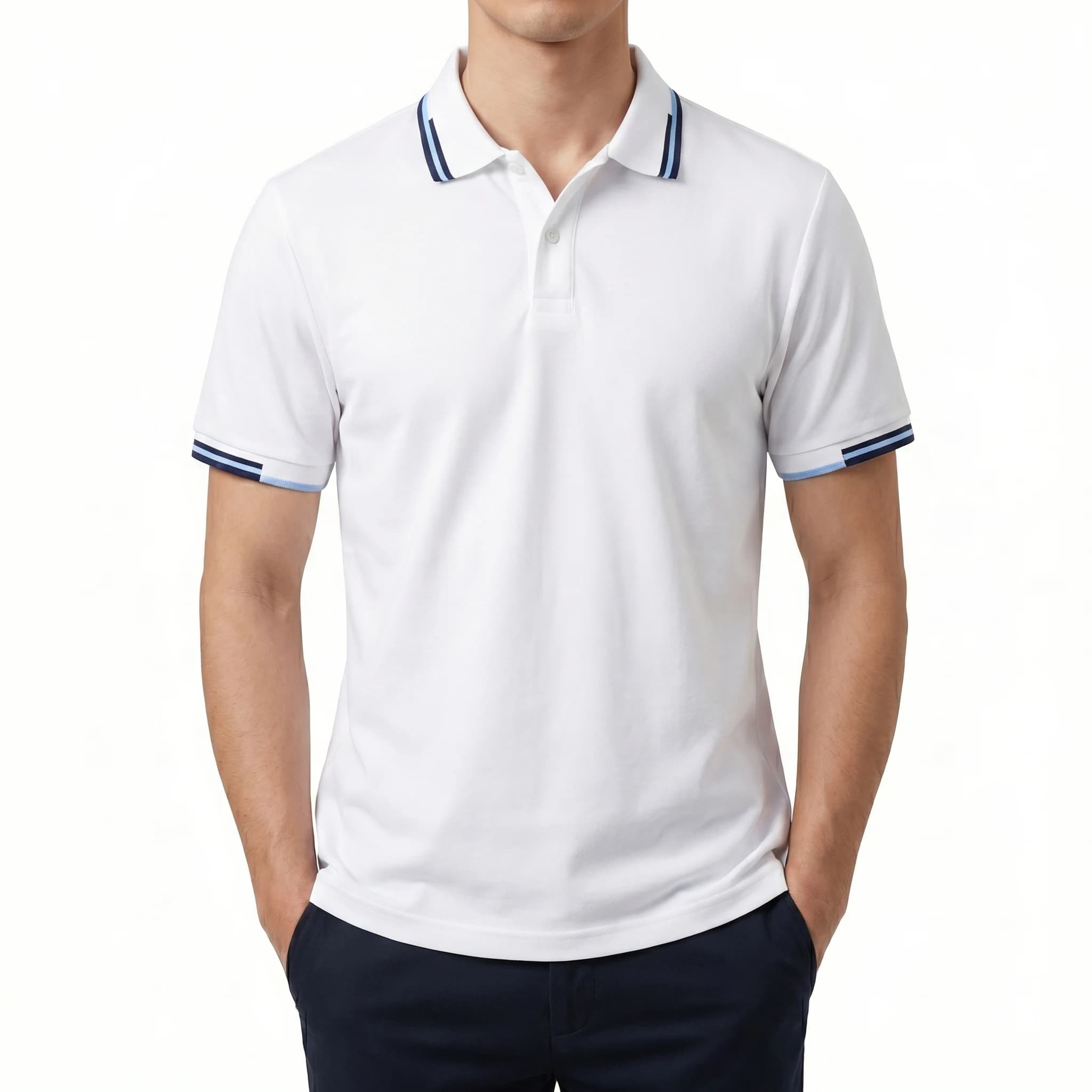 Polo Blanco con Líneas Azules galeria 2