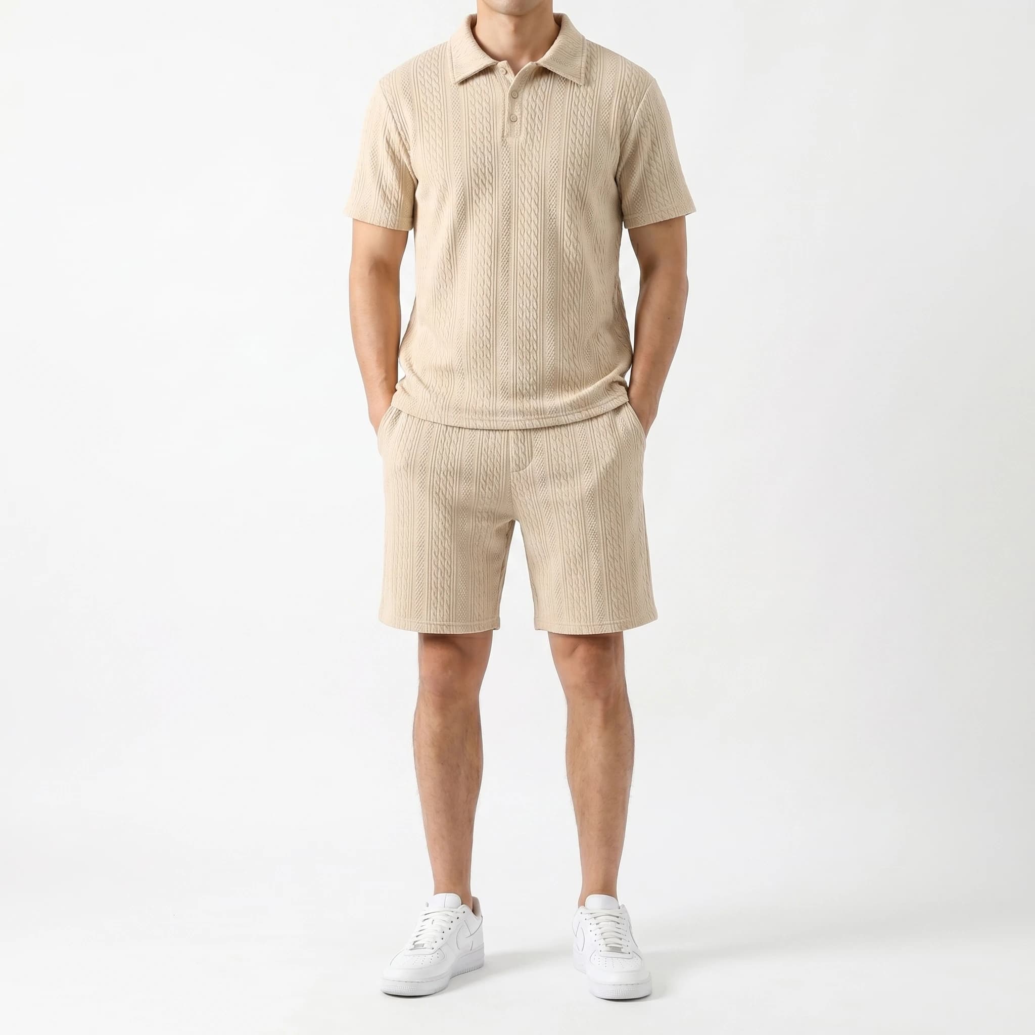 Conjunto Polo Texturizado Beige galeria 2