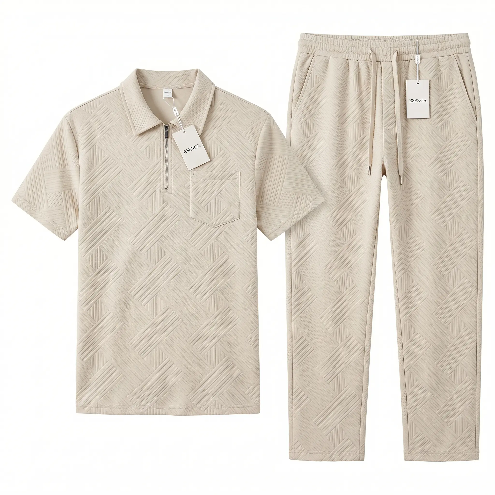 Conjunto Polo con Cierre y Pantalon Beige